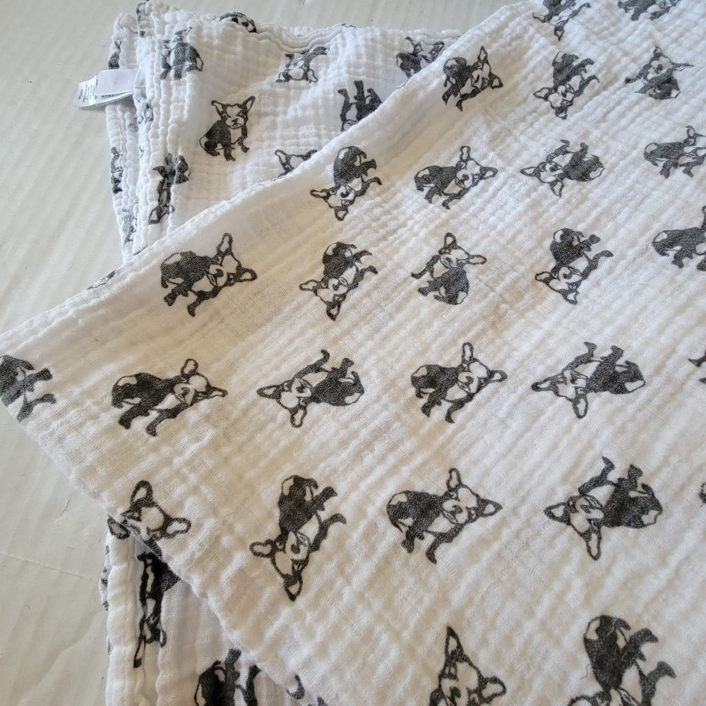 Baby Nordstrom White Black Lovey Blanket Boston Terrier Puppy Dog Print 44 X 48